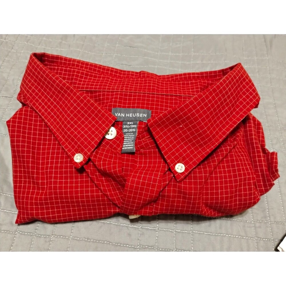 Van Heusen Mens 3XB Red Grid Button Down Shirt Short Sleeve Big Tall